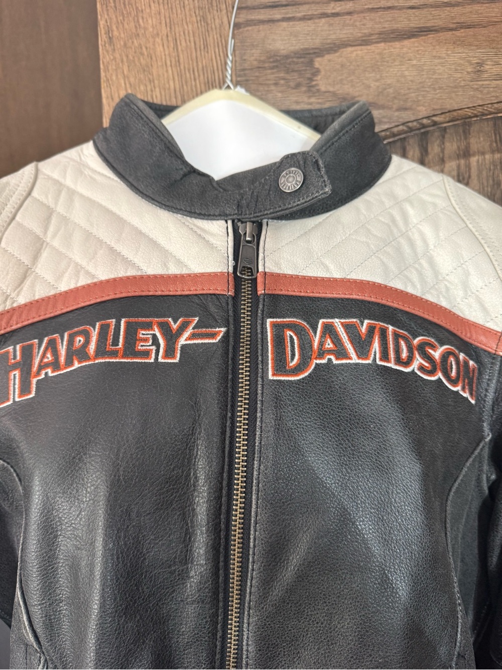 Harley-Davidson Black Cream & Orange Leather Riding Jacket - Picture 8 of 12